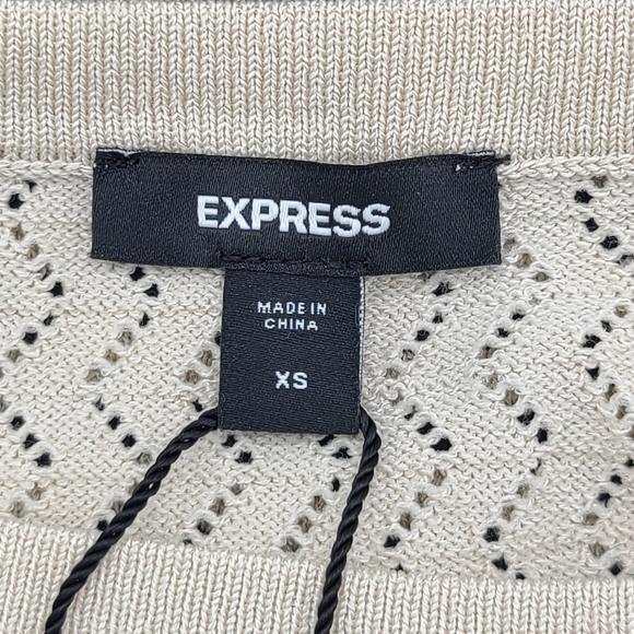 Express Striped Ruffle Flutter Sleeve Knit Top Sweater Black Sandshell Beige XS - Picture 11 of 13